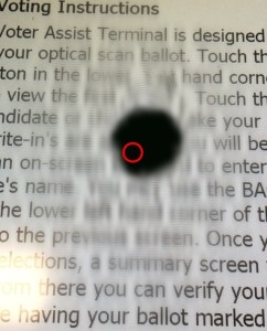 An approximation of what the accessible voting machine's screen looks like to me.